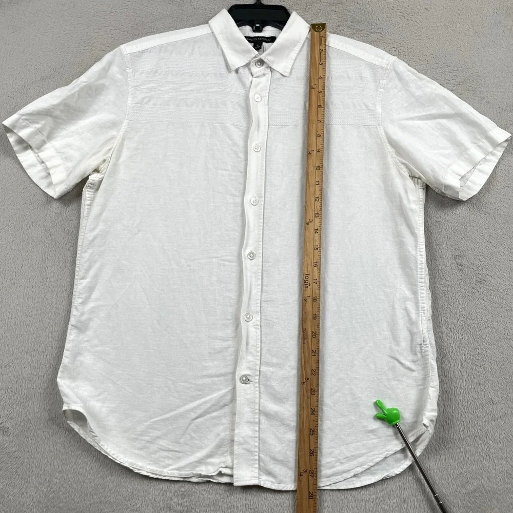 Banana Republic Shirt Mens Small White Linen Blend Textured Button Up Vacation